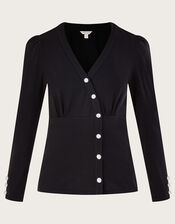 Diamante Asymmetric Jersey Shirt, Black (BLACK), large
