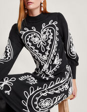Heart Cornelli Embroidery Knit Dress, Black (BLACK), large
