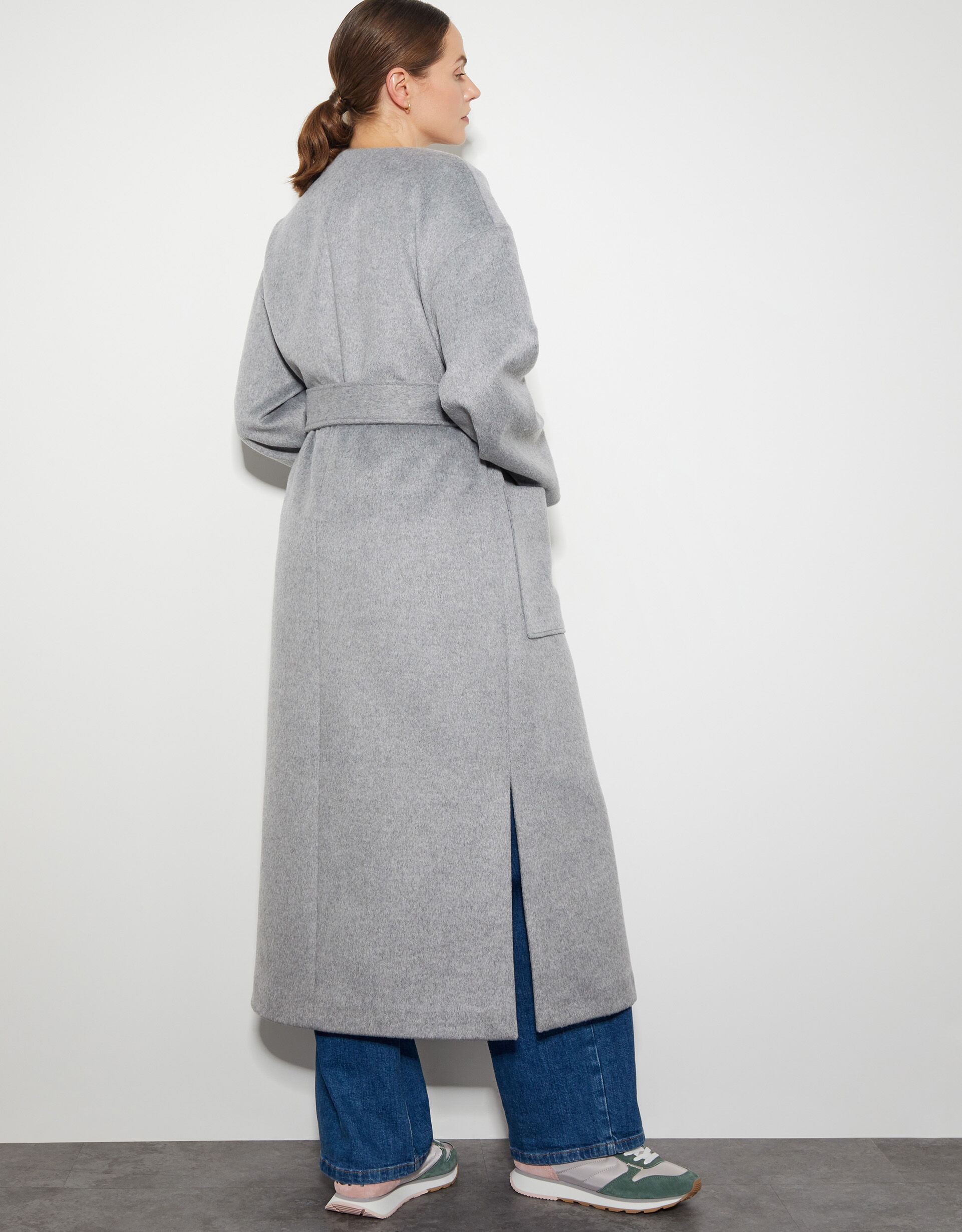 Cassie Long Belted Coat Grey