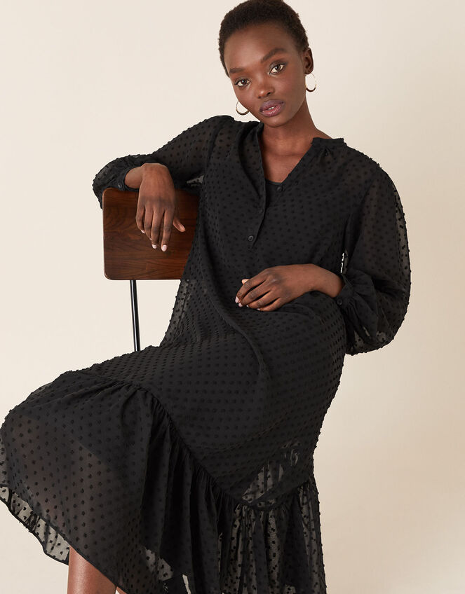 Dobby Devore Midi Dress, Black (BLACK), large