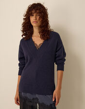 Lilah Lace Trim Jumper, Blue (NAVY), large