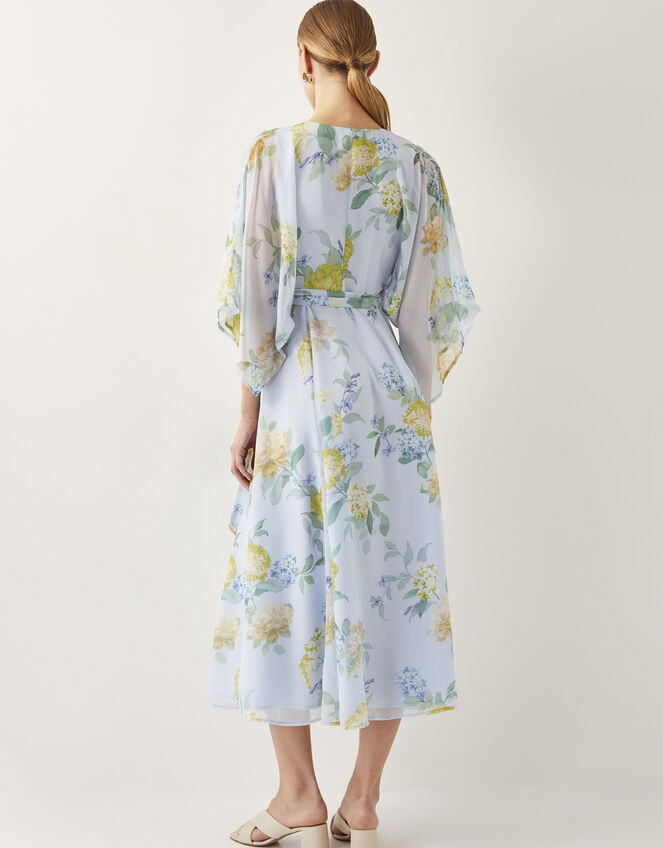 Rowan Floral Midi Wrap Dress, Blue (PALE BLUE), large