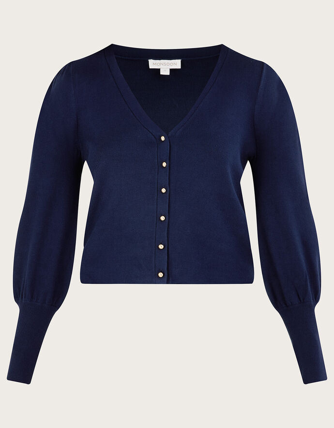 Crop Deep Rib Cuff Cardigan Blue