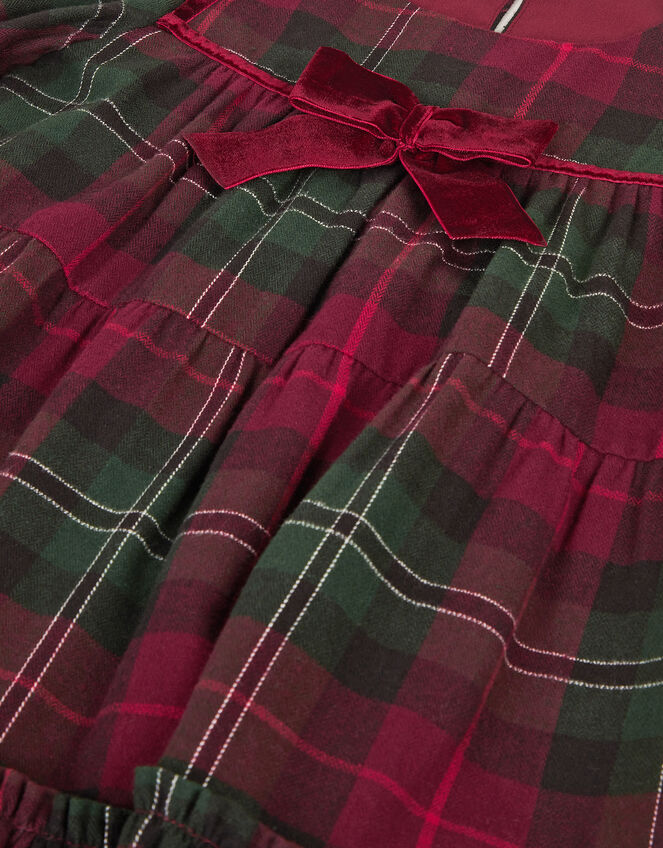 Velvet Bow Tartan Dress, Red (RED), large