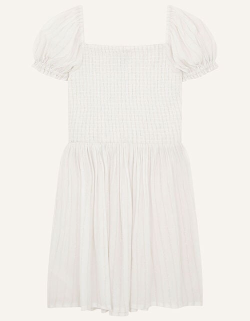Shimmer Puff Sleeve Dress, Ivory (IVORY), large