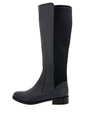 Olive Long Stretch Leather Boots, Blue (NAVY), large