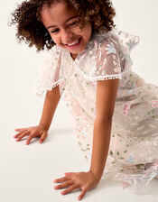 Floral Embroidered Cape Party Dress, Multi (MULTI), large