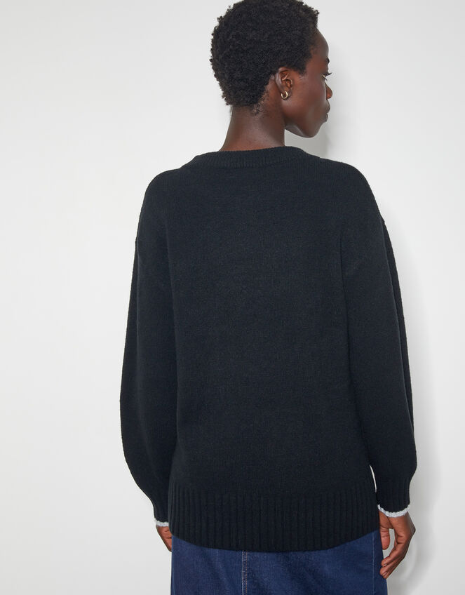 Lou Intarsia Bow Jumper, Black (BLACK), large