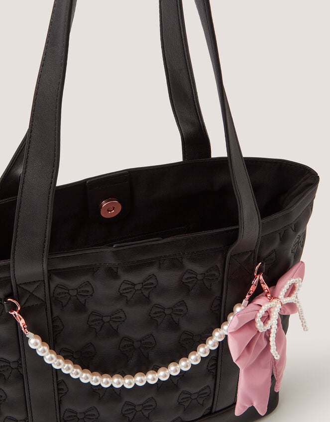 Bow Quilted School Tote Bag, , large