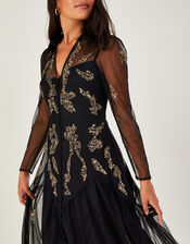 Gina Embellished Shirt Dress in Recycled Polyester, Black (BLACK), large