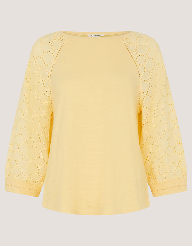 Fifi Broderie Sleeve Top Yellow
