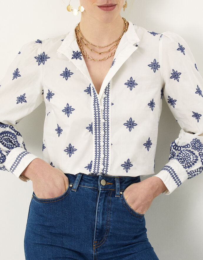 WHITE COTTON EMBOSSED BLOUSE main image 1