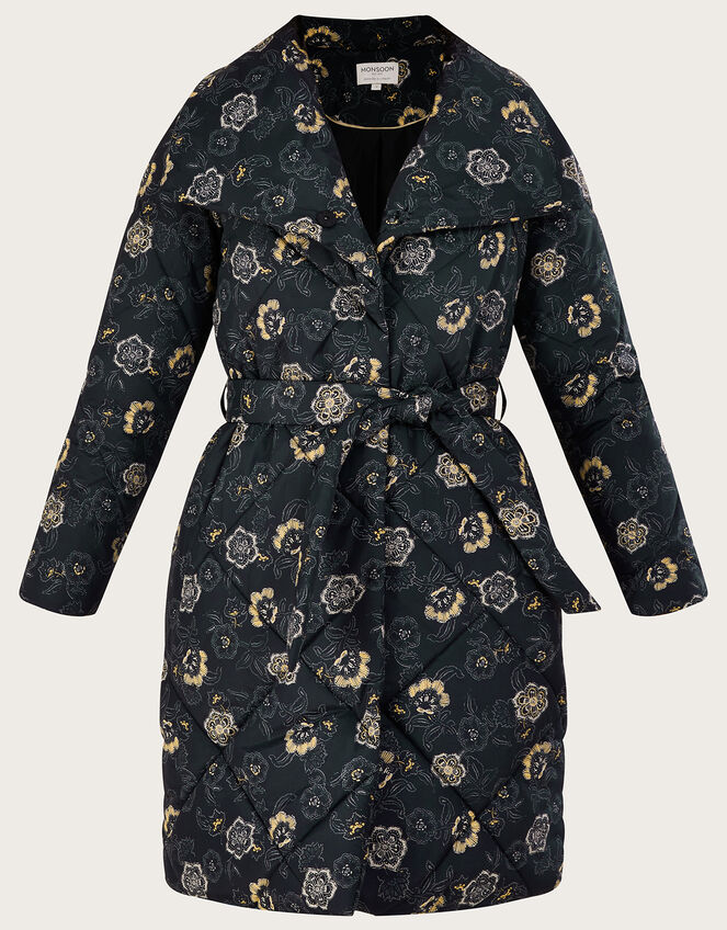 Piper Printed Padded Shawl Coat, Black (BLACK), large