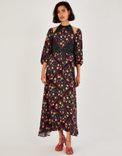 Sanvi Print Midi Dress in Sustainable Viscose, Blue (NAVY), large