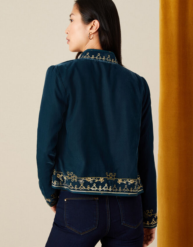 Embroidered Velvet Jacket, Teal (TEAL), large