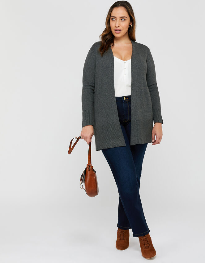 Leela Longline Cardigan, Grey (CHARCOAL), large