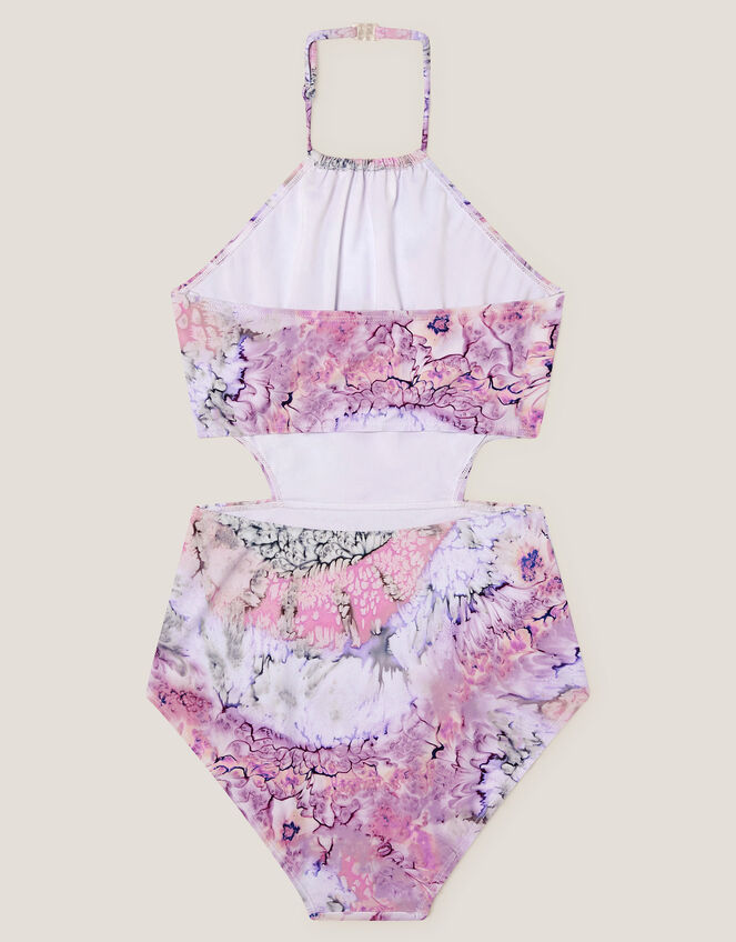 Marble Print Cut-Out Swimsuit, Pink (PINK), large