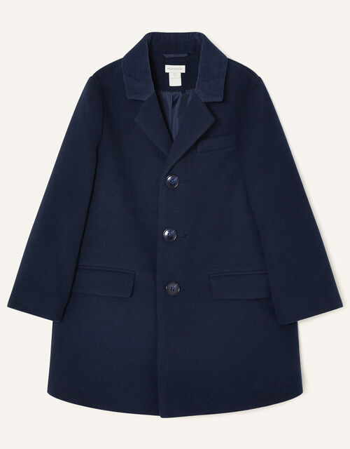 Cord Collar Overcoat, Blue (NAVY), large