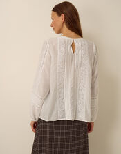 Vita Floral Embroidered Pintuck Top, White (WHITE), large