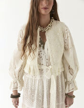 Maison Hotel Sandro Quilted Frill Waistcoat, Ivory (IVORY), large