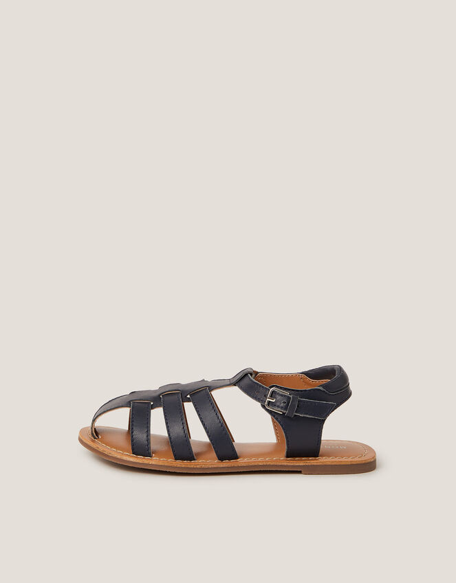 Leather Fisherman Sandals, Blue (NAVY), large