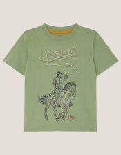 Howdy Cowboy Embroidered T-Shirt, Green (KHAKI), large
