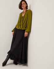 Ellie Frill Neck Blouse, Green (KHAKI), large