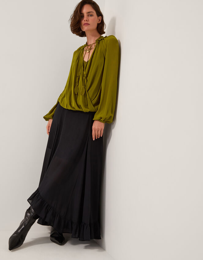 Ellie Frill Neck Blouse, Green (KHAKI), large