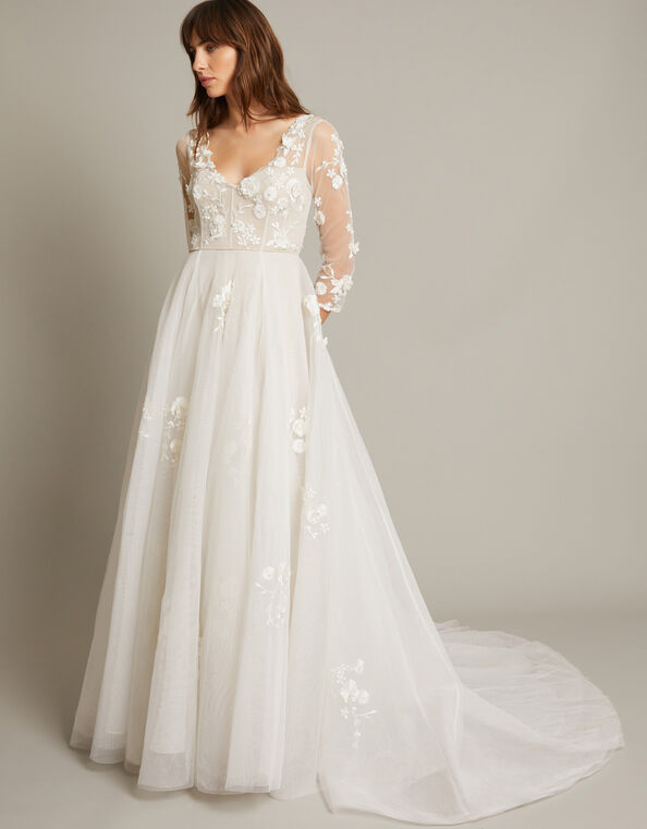 Lucy Embroidered Floral Maxi Wedding Dress, Ivory (IVORY), large