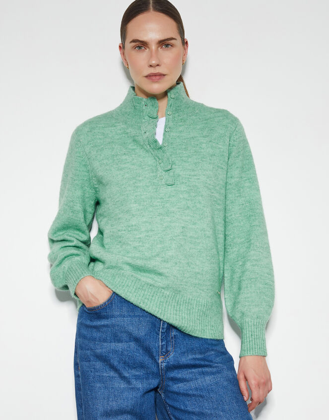 Connie Half Button Jumper, Green (GREEN), large