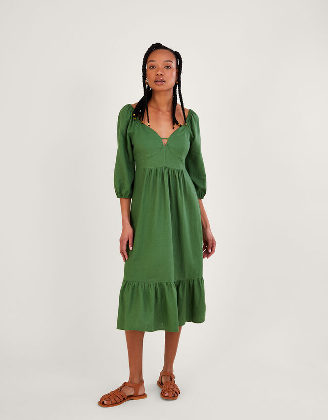 Melanie Tea Dress in Linen Blend , Green (GREEN), large