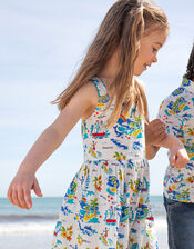 Frugi Seraphina Beach Print Dress, White (WHITE), large