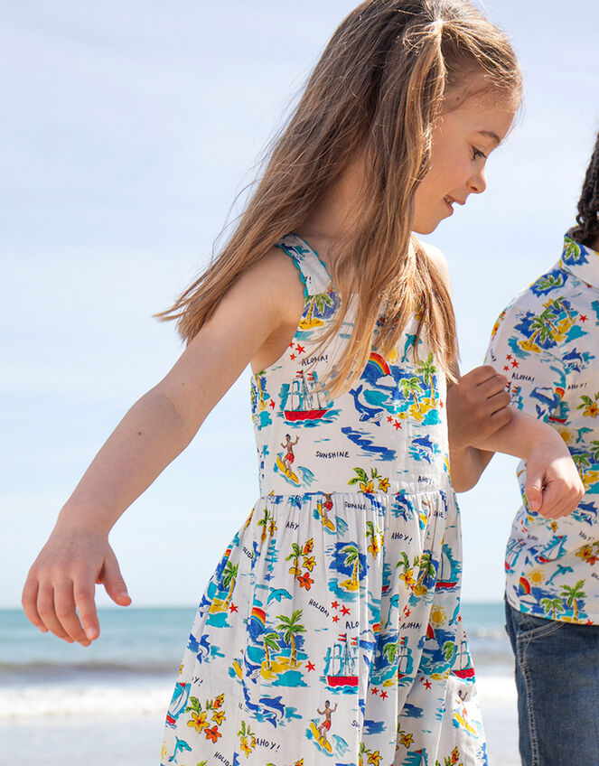 Frugi Seraphina Beach Print Dress, White (WHITE), large