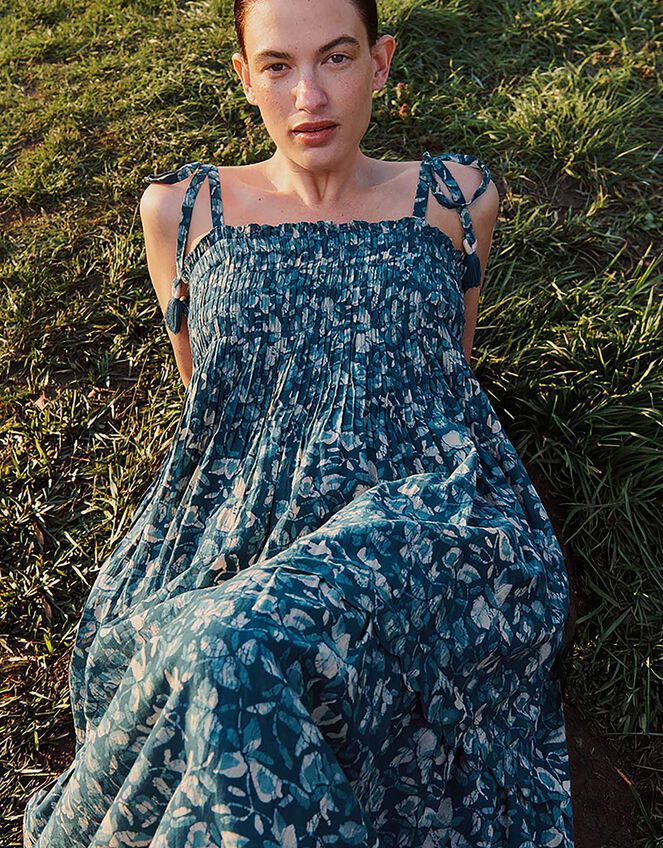East  Rohini Floral Print Cotton-Viscose Dress, Teal (TEAL), large