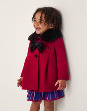 Baby Fluffy Collar Bow Coat, Red (RED), large