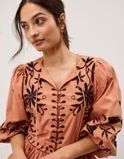 Freya Puff Sleeve Embroidered Top, Orange (PEACH), large