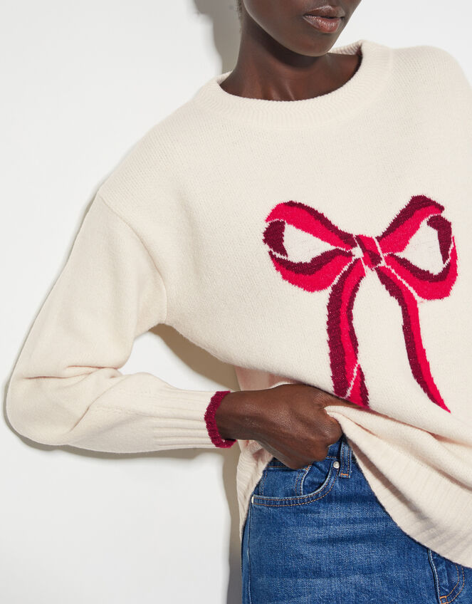 Lou Intarsia Bow Jumper, Ivory (IVORY), large