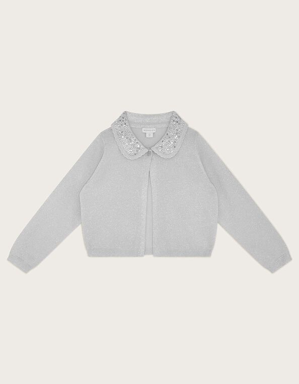 Gem Collar Cardigan, Silver (SILVER), large