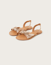 Knot Front Leather Sandals, Gold (GOLD), large
