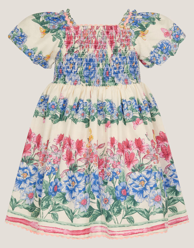 Baby Clara Puff Sleeve Floral Print Dress, Ivory (IVORY), large