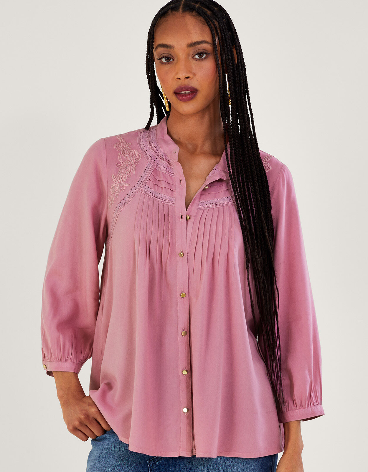 Long Sleeve Embroidered Lace Blouse Purple