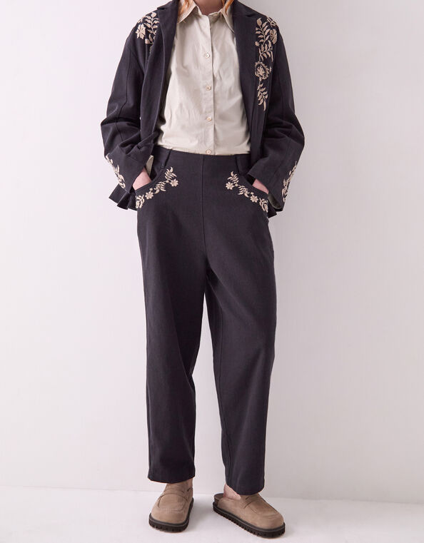 East Esme Embroidered Straight Leg Trousers, Grey (CHARCOAL), large
