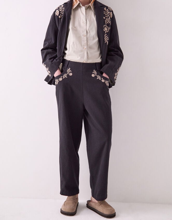 East Esme Embroidered Straight Leg Trousers, Grey (CHARCOAL), large