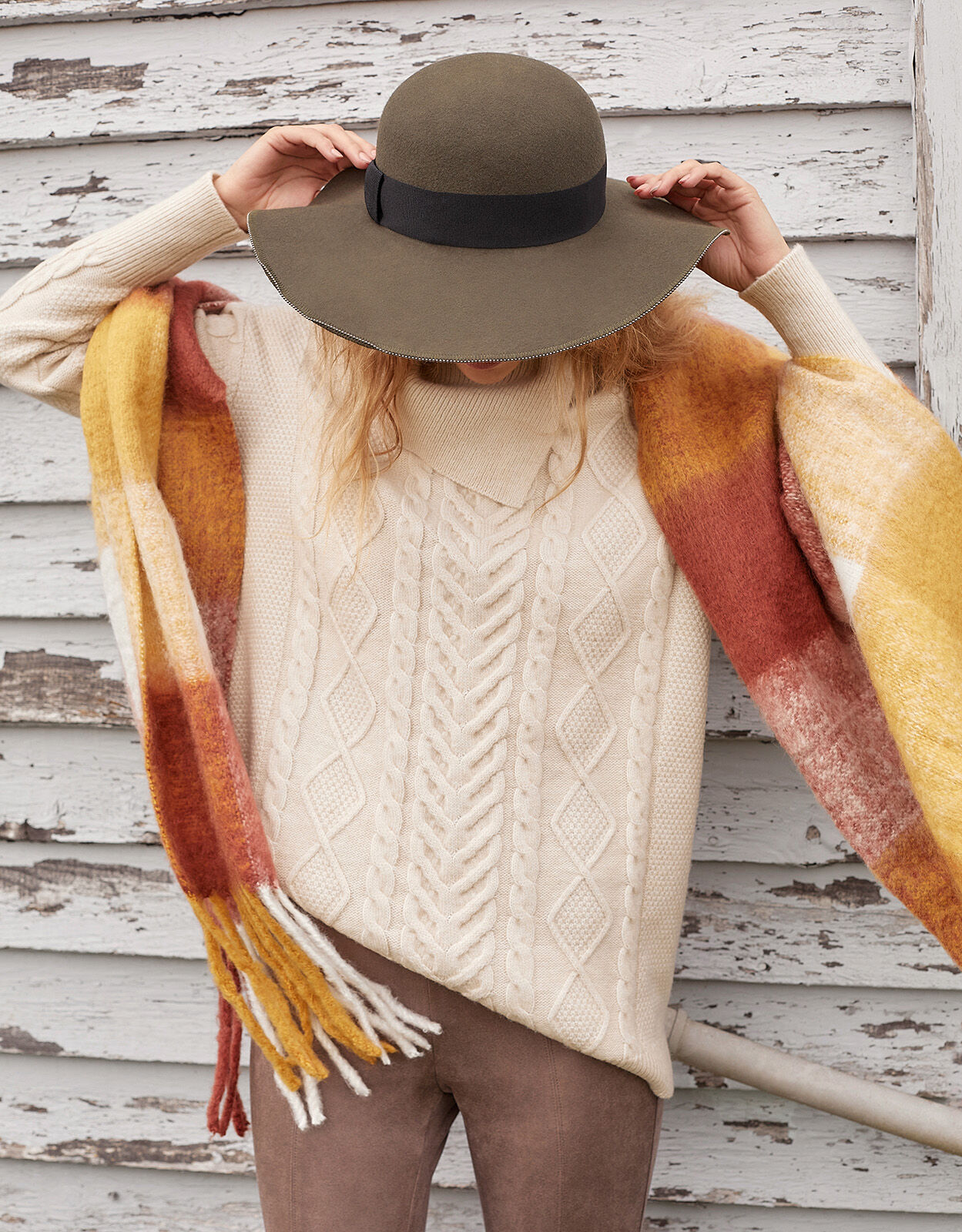 Statement Split Neck Cable Knit Jumper Cream