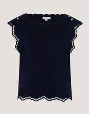 Gaia Floral Cutwork Top, Blue (NAVY), large