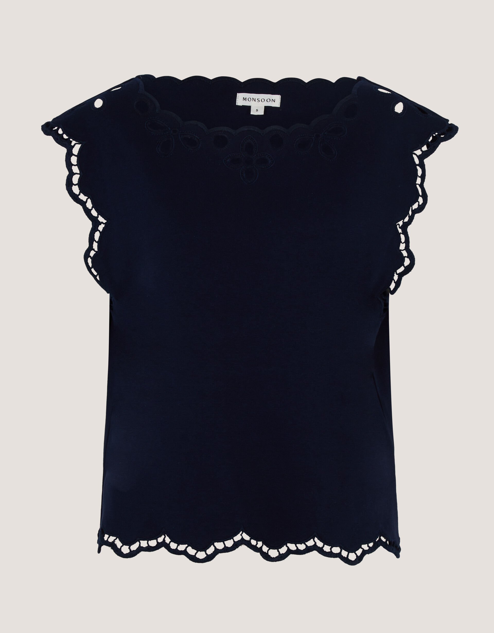 Gaia Floral Cutwork Top, Blue (NAVY), large