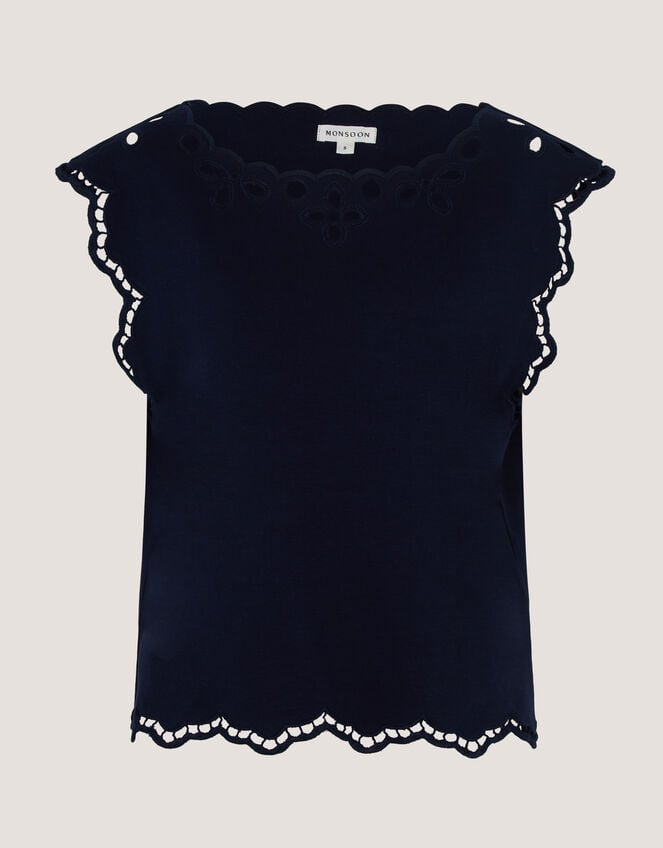 Gaia Floral Cutwork Top, Blue (NAVY), large