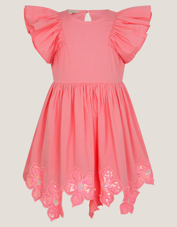 Flutter Sleeve Sequin Floral Dress, Pink (PINK), large