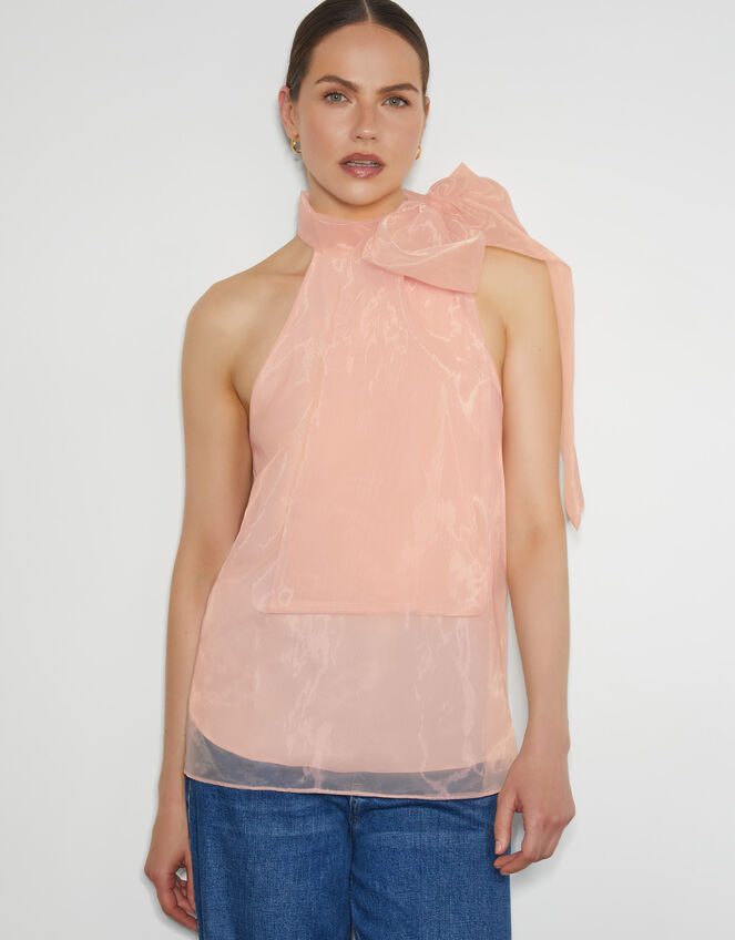 Vera Sleeveless Organza Pussybow Top Pink