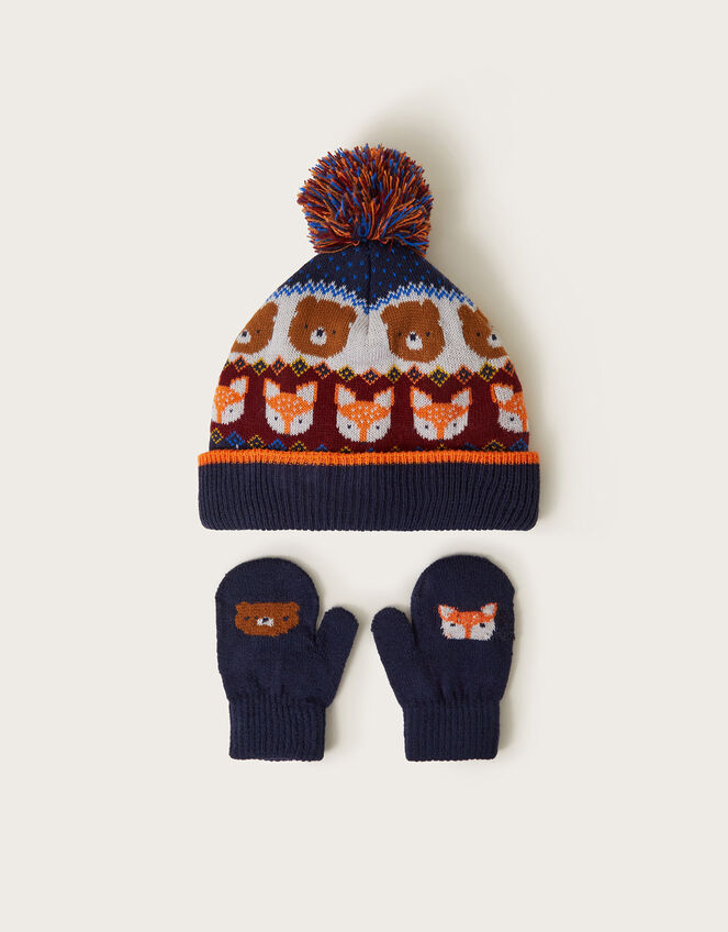 Forest Animals Knit Beanie and Mittens Set, Multi (MULTI), large